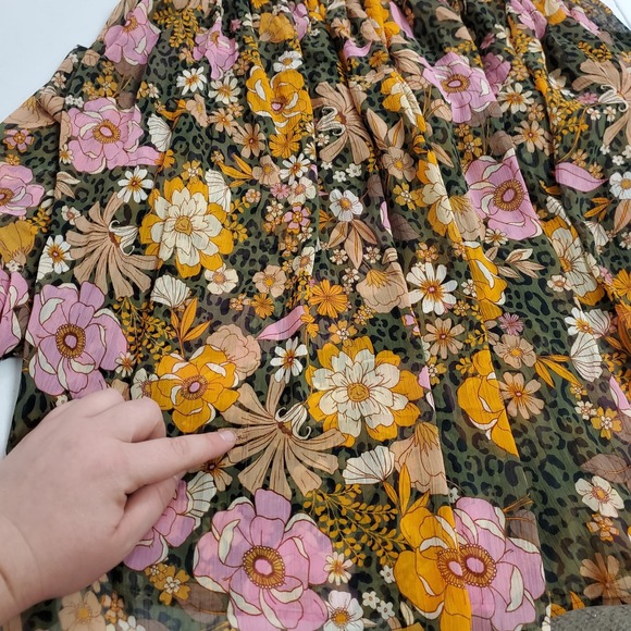 Never Fully Dressed Womens Y2K Long Sleeve Floral Boho Maxi Dress Size 4 Sheer - Picture 10 of 14